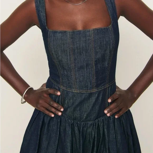 NWT Reformation Delia Denim Mini Dress size 6 reg $289 - Picture 5 of 12